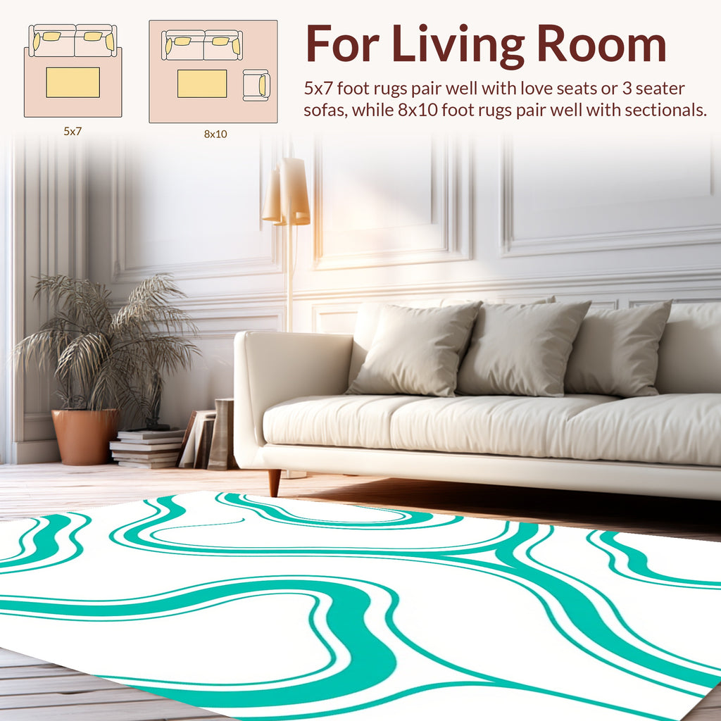 Teal Flowing Curve Pattern Rug