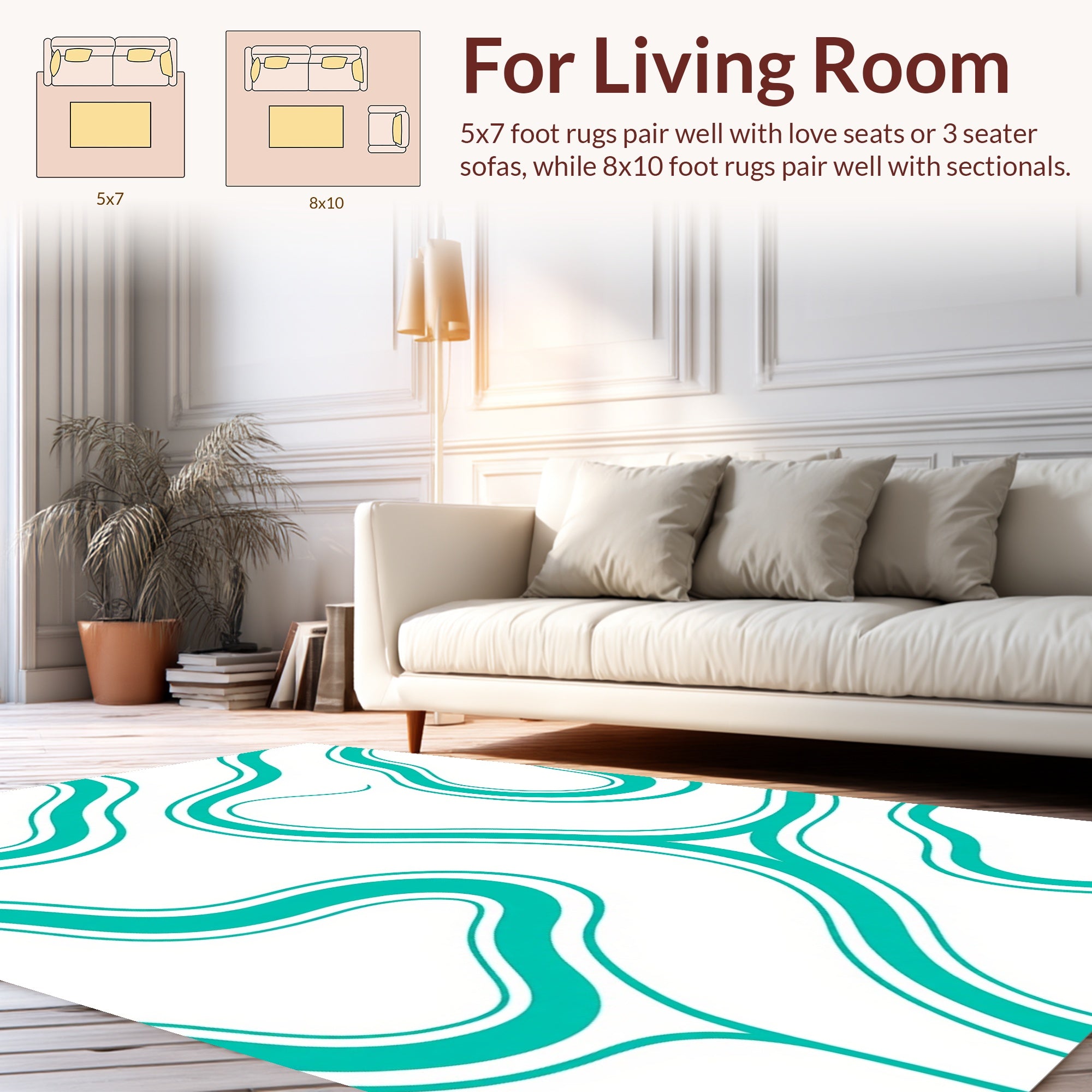 Teal Flowing Curve Pattern Rug
