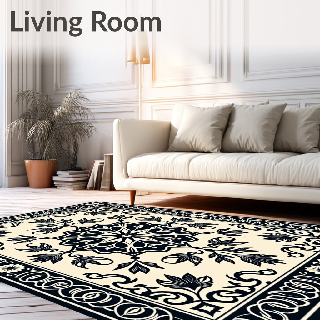 Classic Floral Medallion Black Design Rug