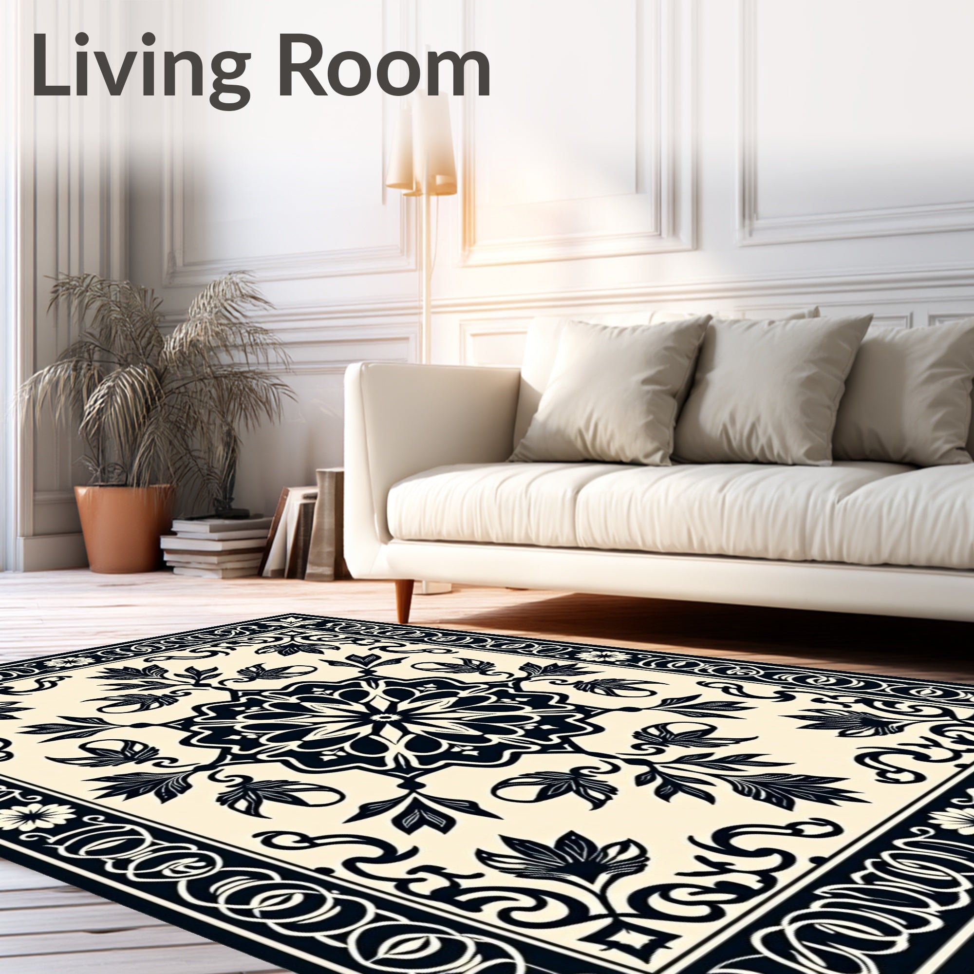 Classic Floral Medallion Black Design Rug