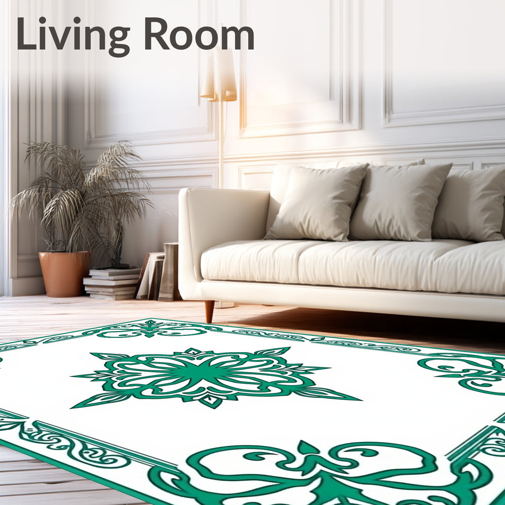 Emerald Medallion Floral Border Design Rug