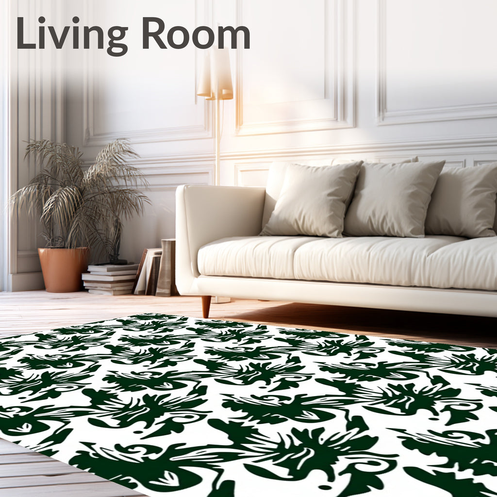 Deep Green Floral Patterned Design Rug
