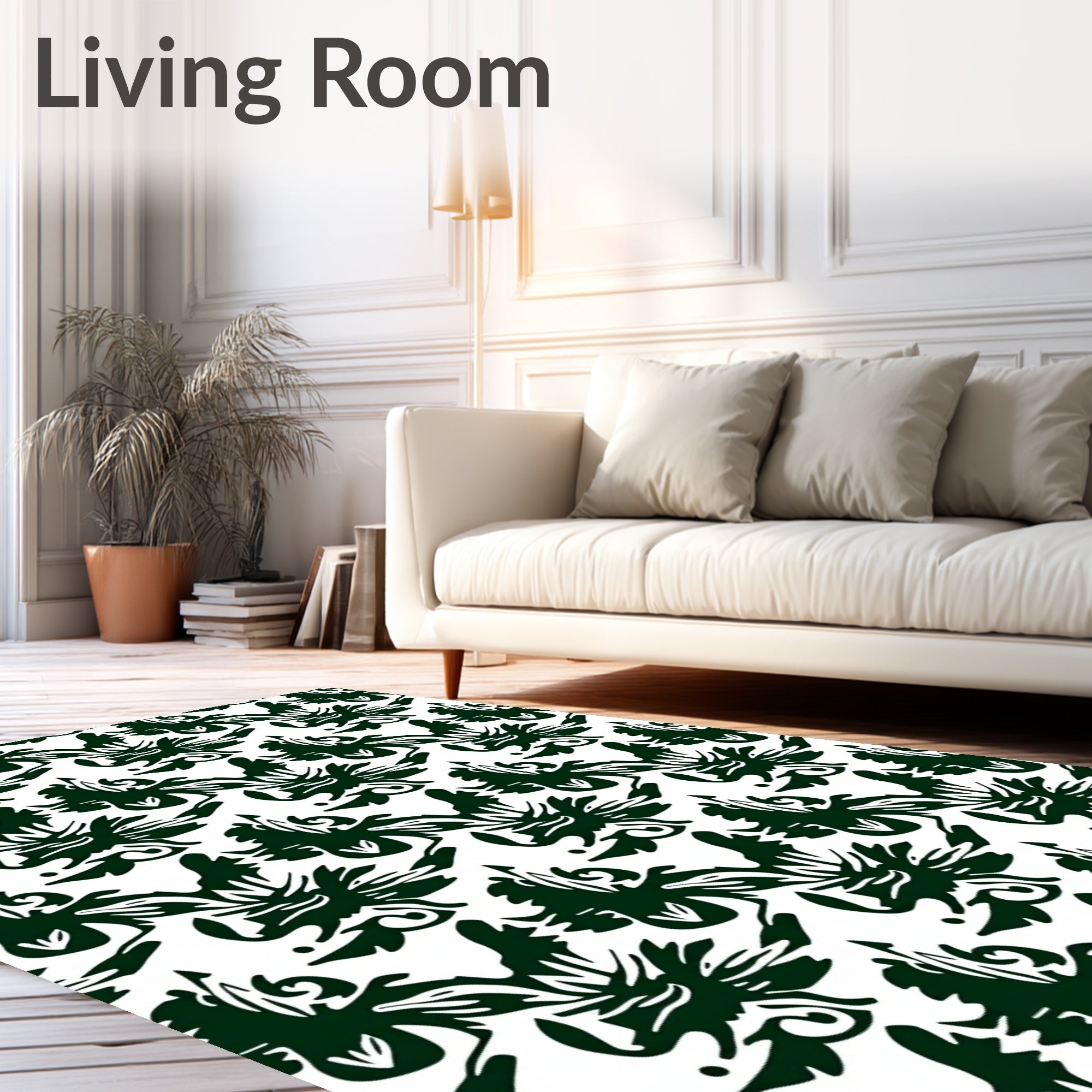 Deep Green Floral Patterned Design Rug