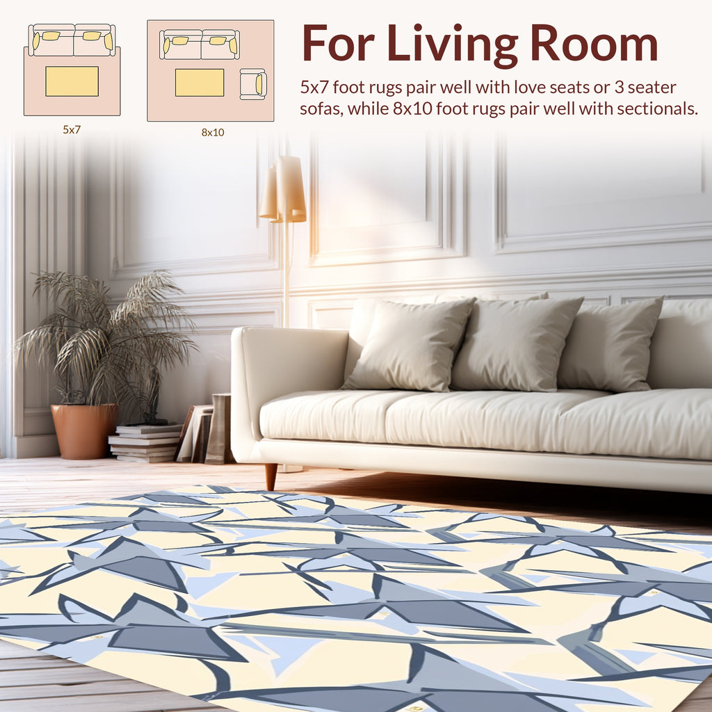 Abstract Blue Geometric Star Pattern Rug