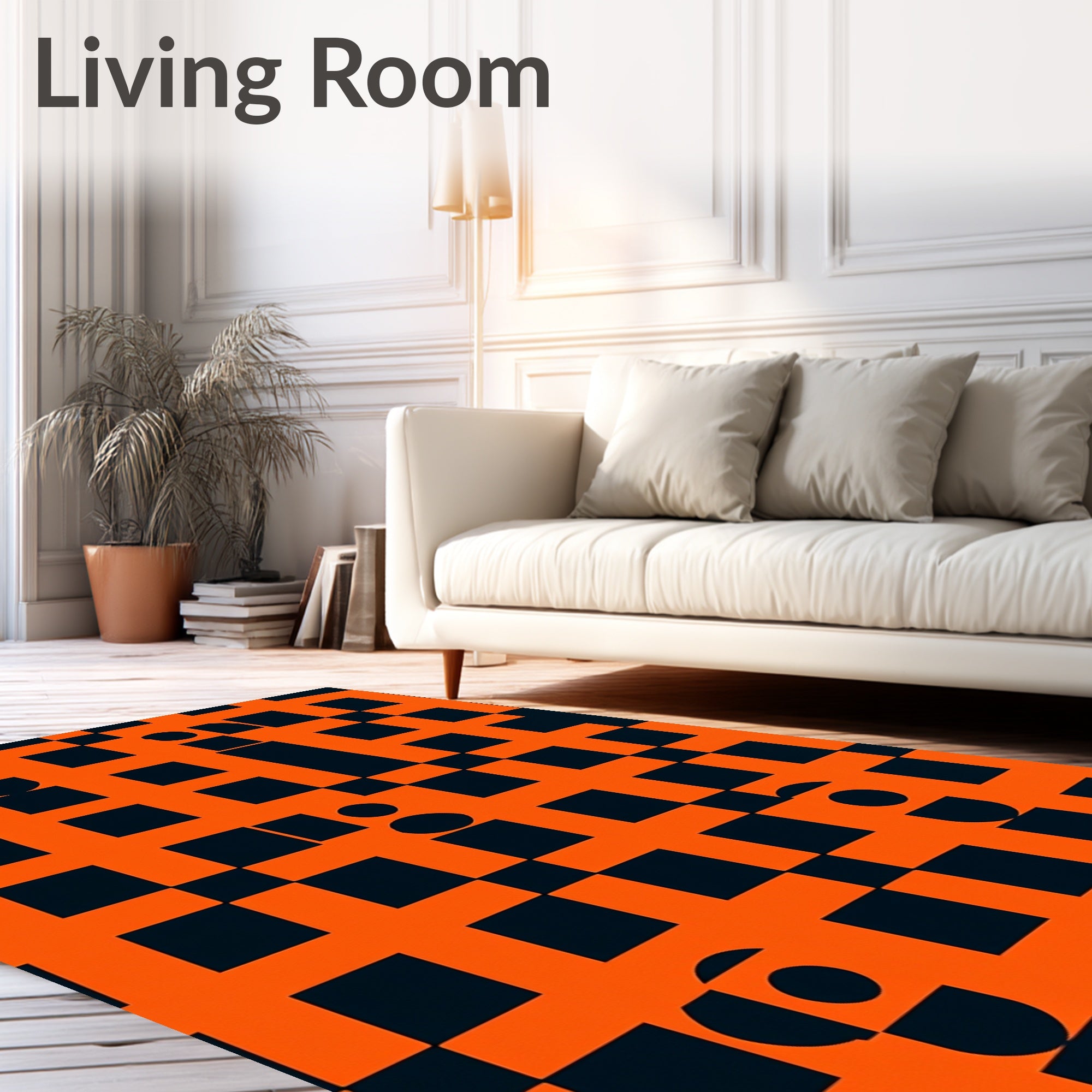 Bold Orange Black Geometric Play Rug