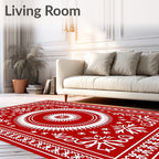 Red White Elaborate Starburst Design Rug