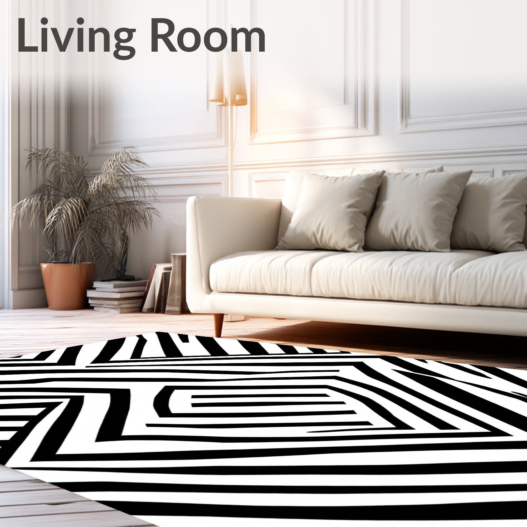 Abstract Black White Geometric Pattern Rug