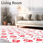 Whimsical Red White Blob Pattern Rug