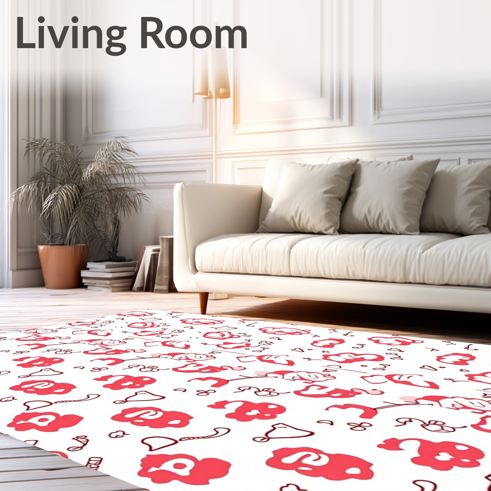Whimsical Red White Blob Pattern Rug
