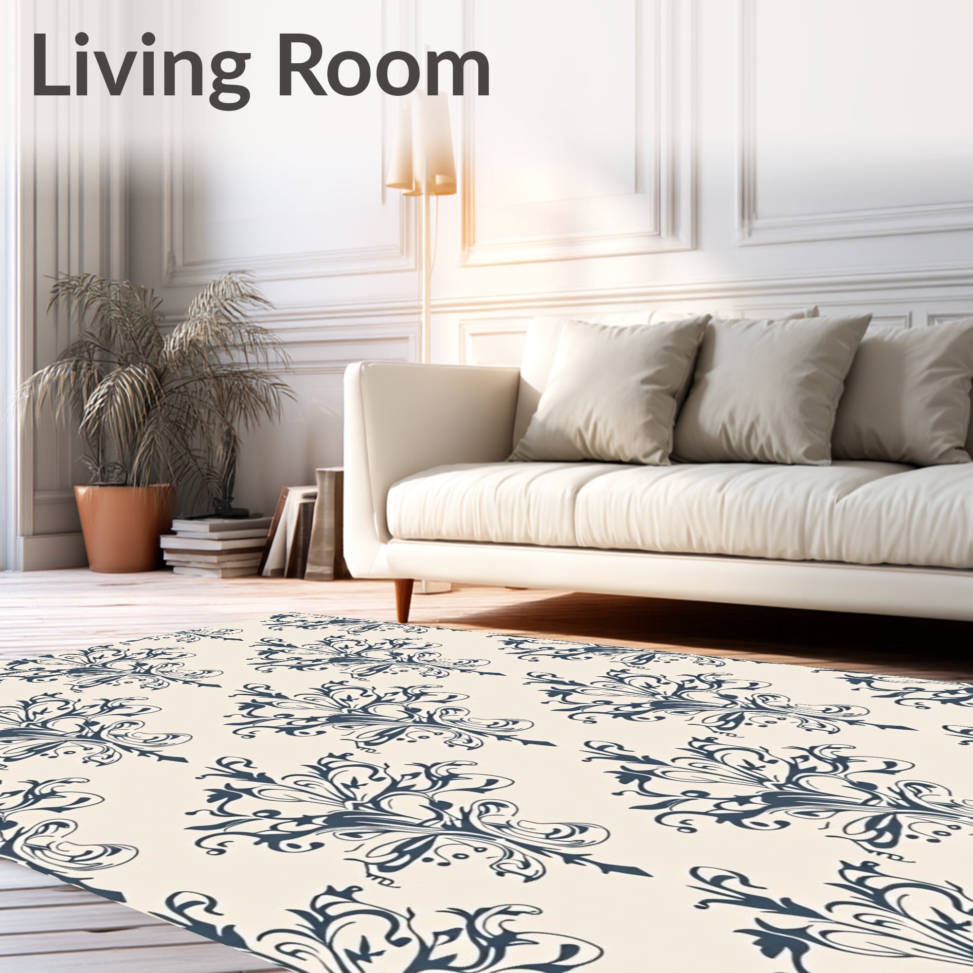 Ornate Floral Cream Navy Pattern Rug