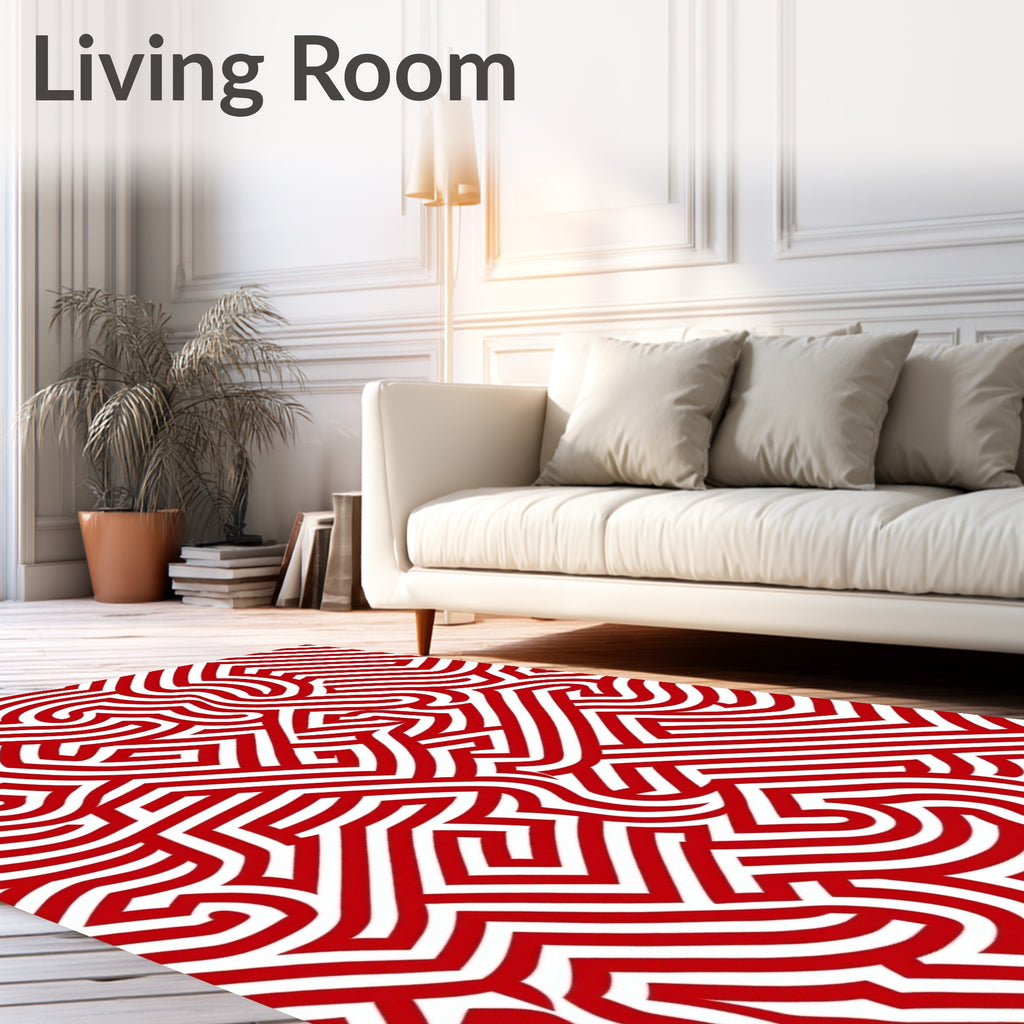 Bold Red Abstract Maze Lines Rug