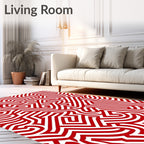 Bold Red Abstract Maze Lines Rug