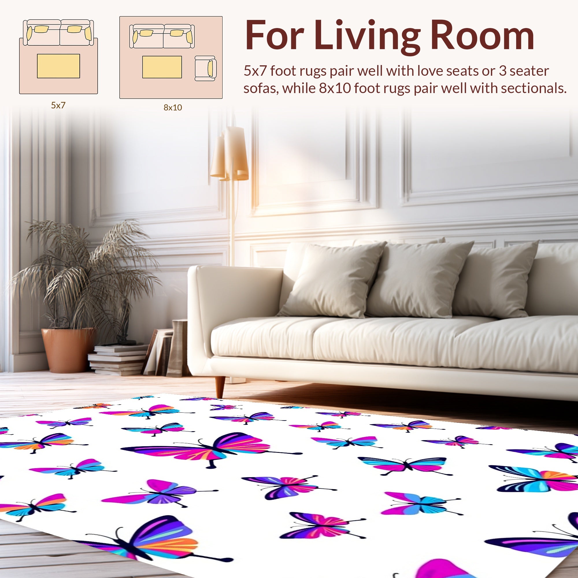 Vibrant Multi Colored Butterfly Pattern Rug