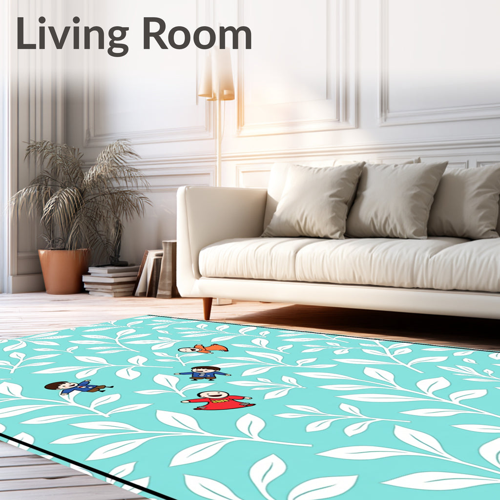 Playful Children and Leaf Pattern Rug