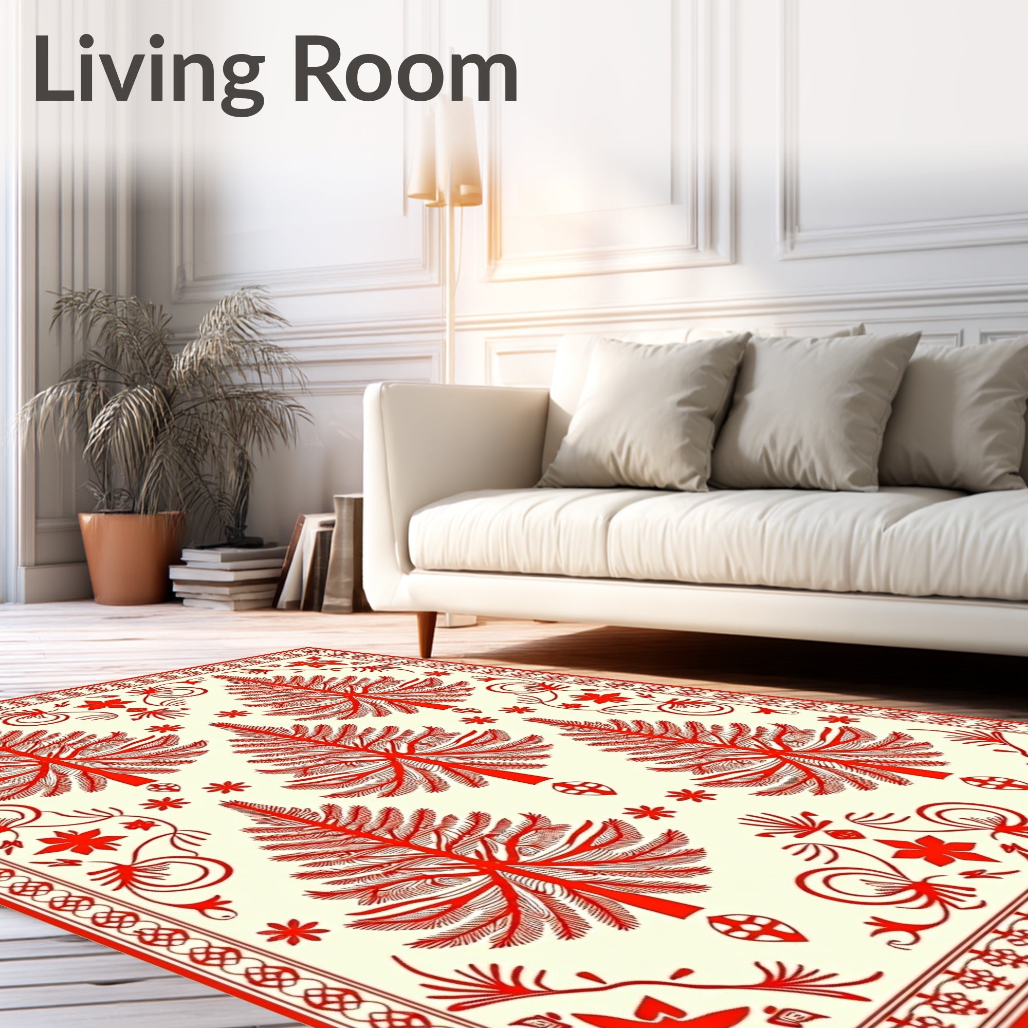 Red Tree Patterned Folk Rug