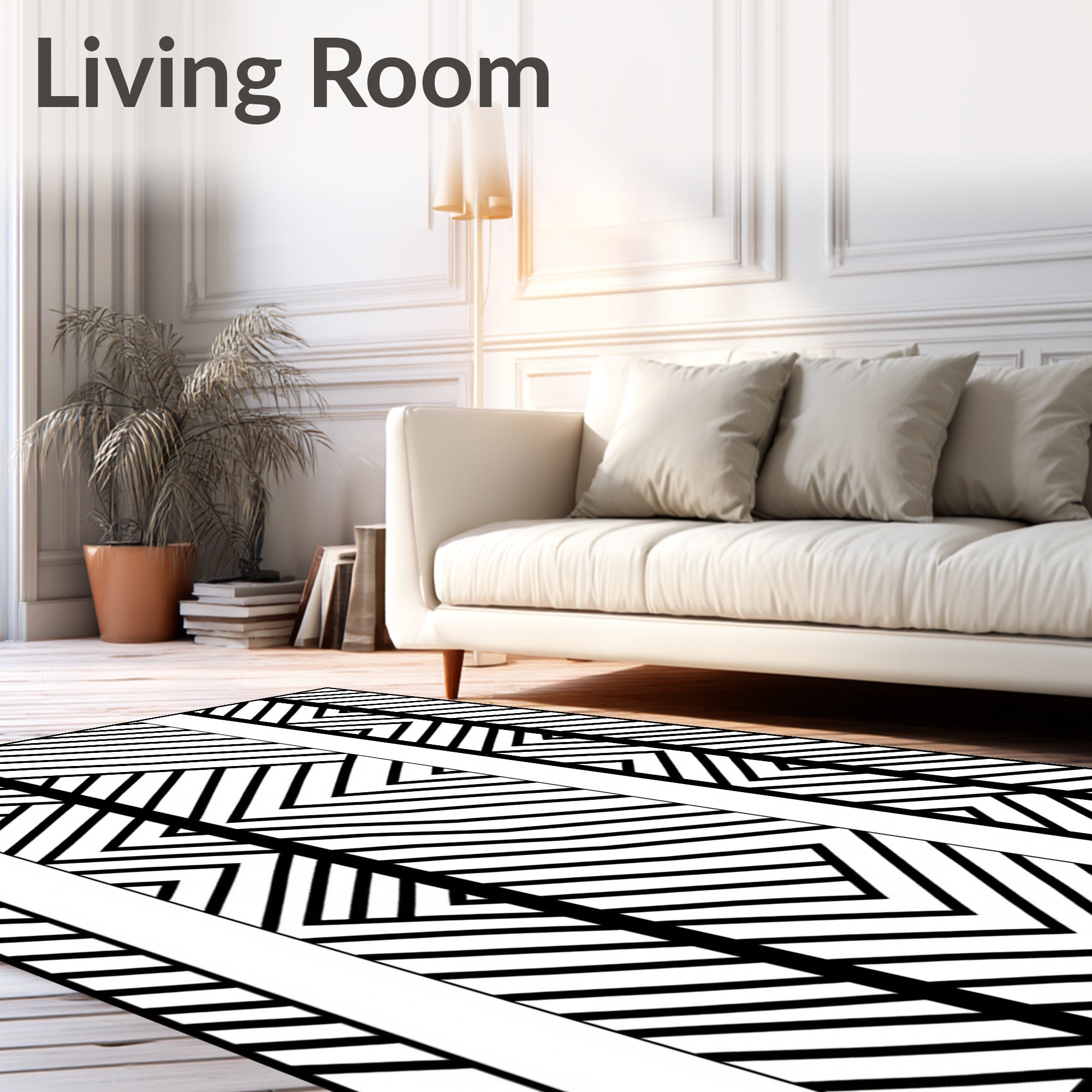 Monochrome Geometric Stripe Pattern Rug
