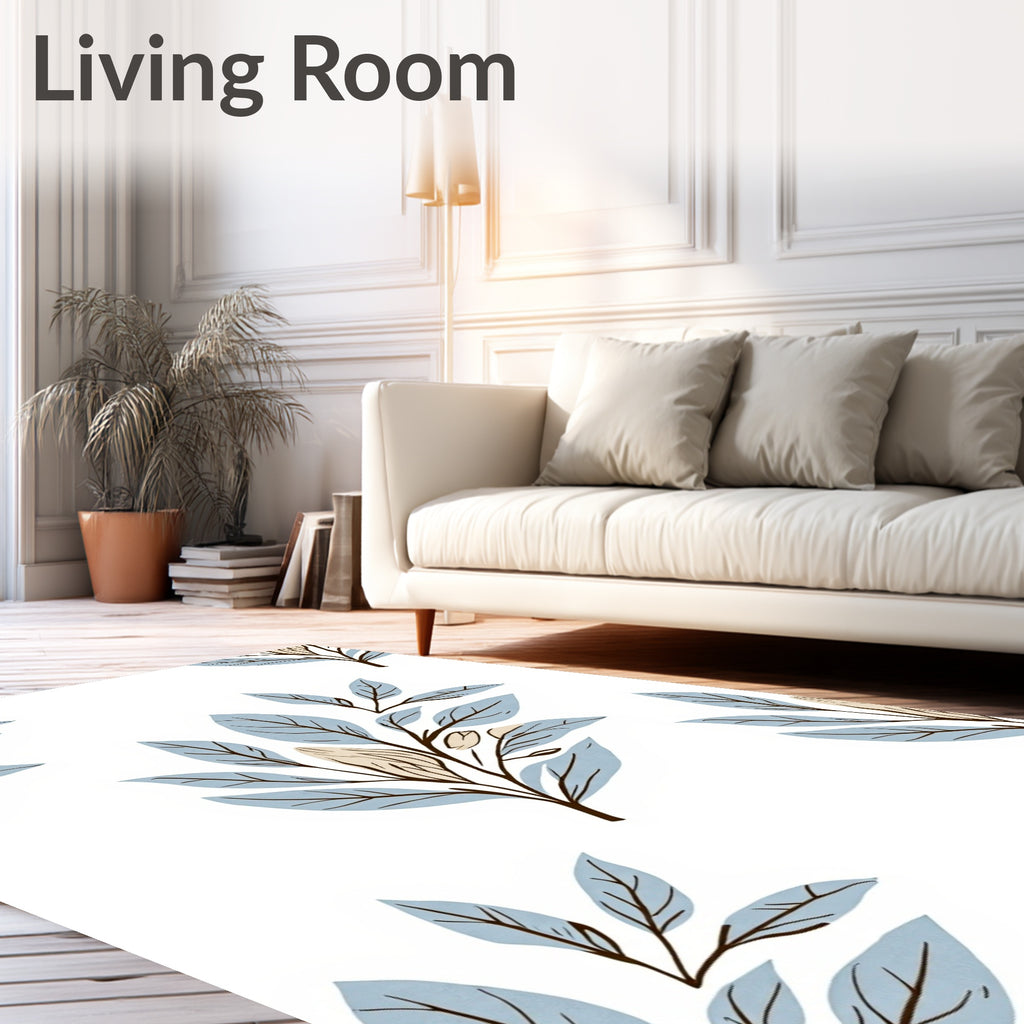 Soft Blue Leafy Branch Pattern Rug