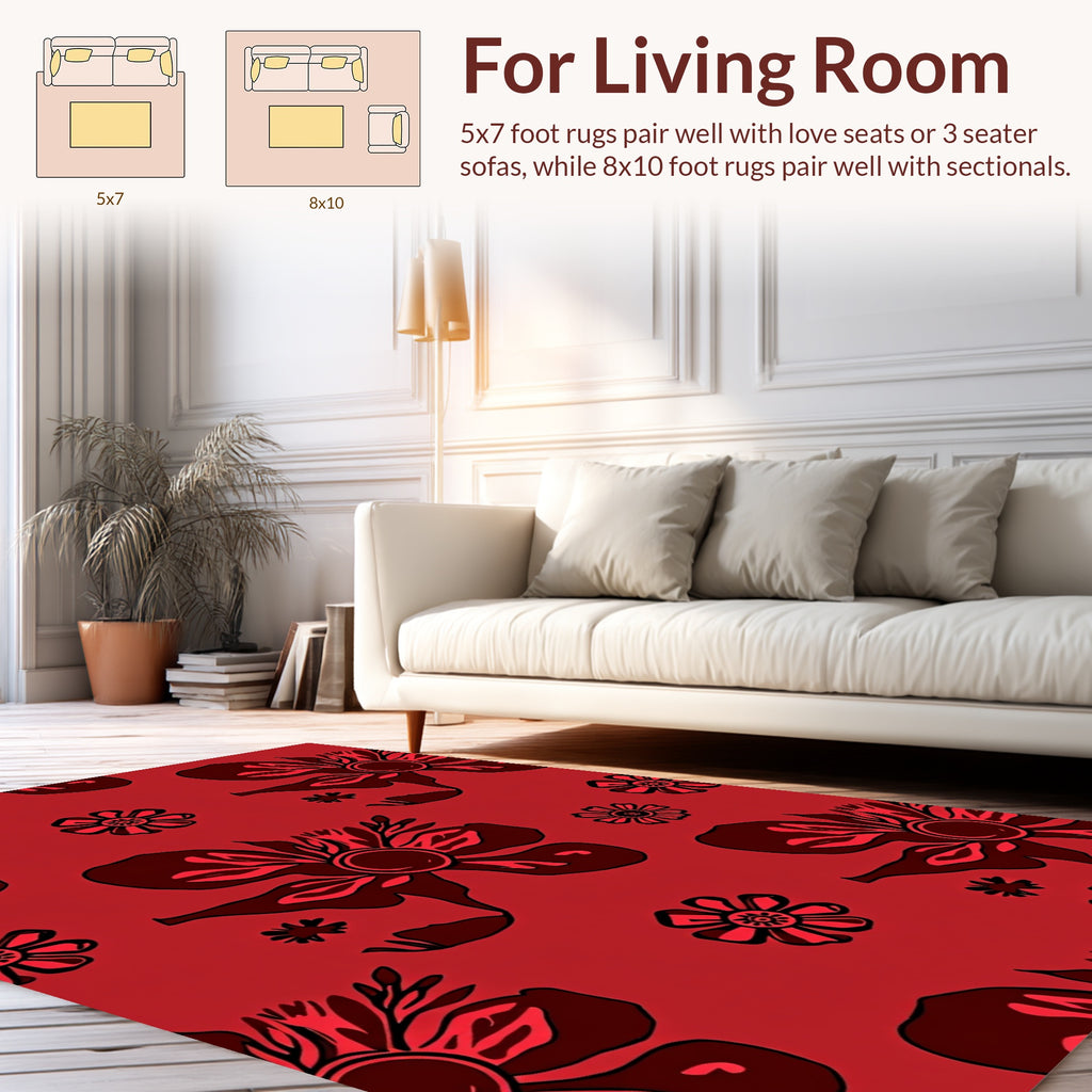 Dark Red Bold Floral Design Rug