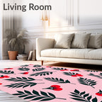Leaf Berry Patterned Pink Rug