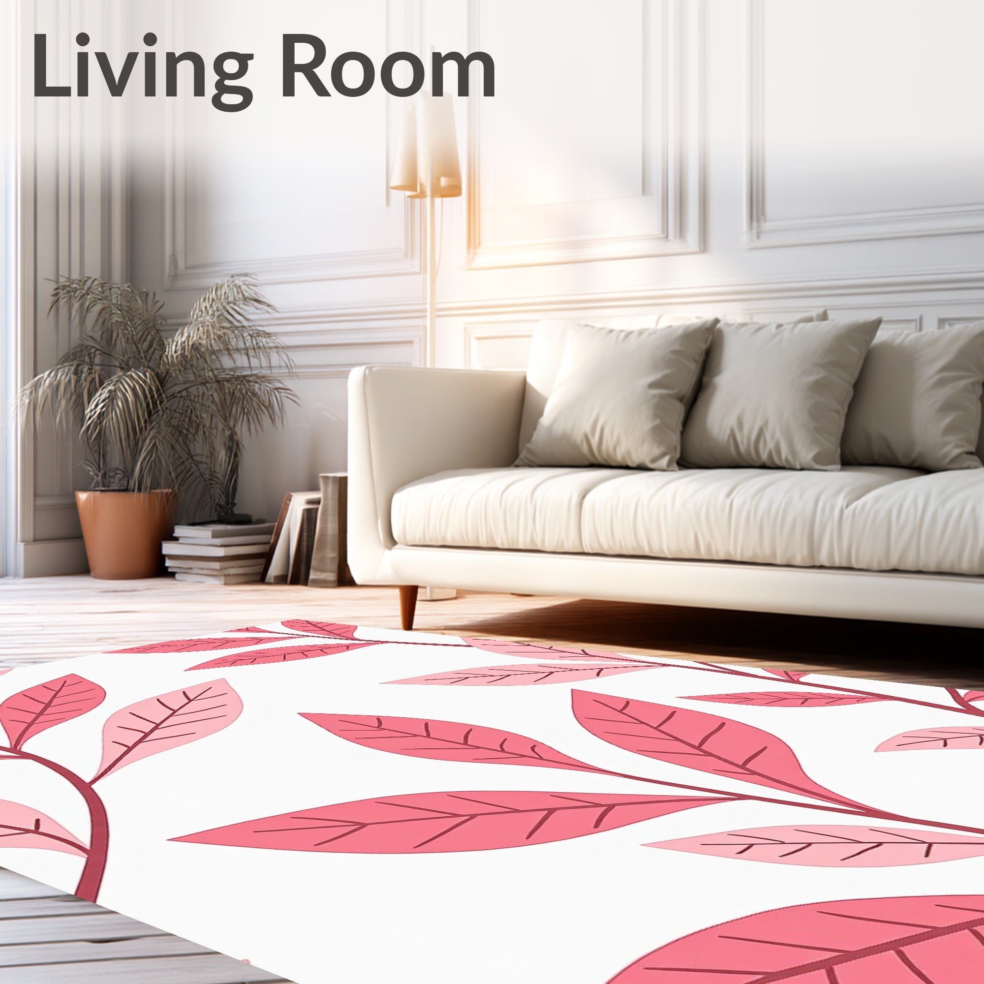 Pink Floral Branch Pattern Rug