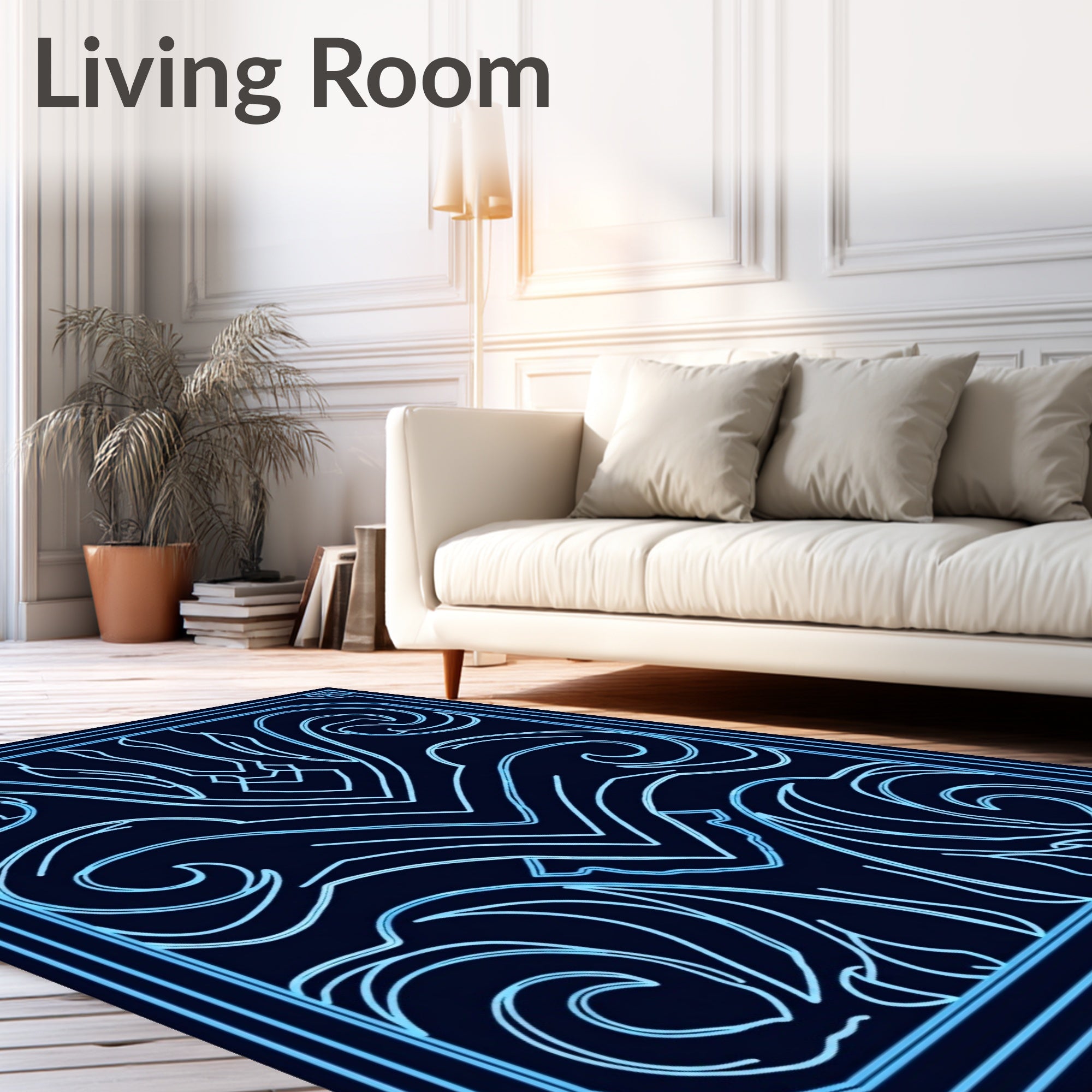 Neo-Art Deco Blue Swirl Design Rug