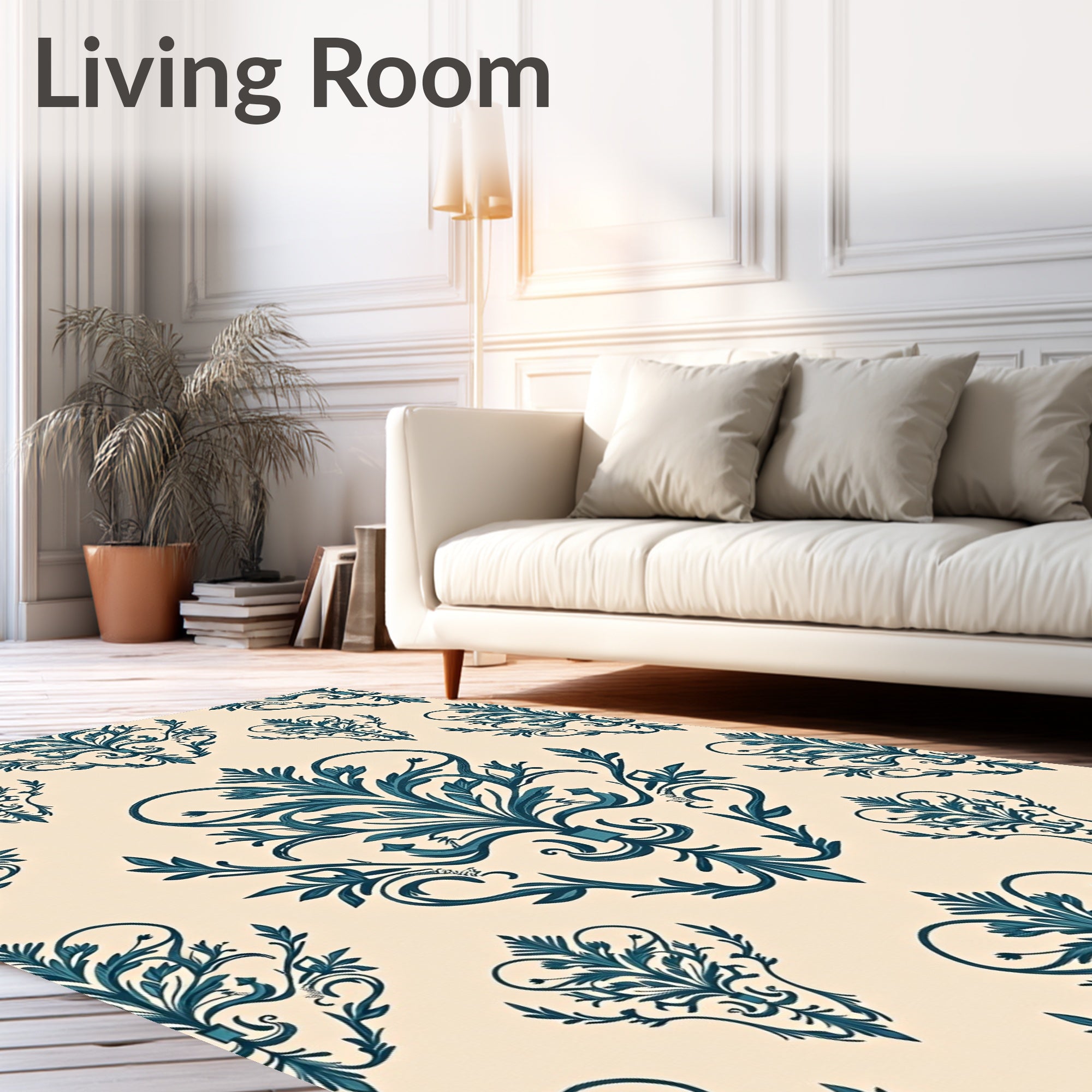 Teal Floral Damask Pattern Rug