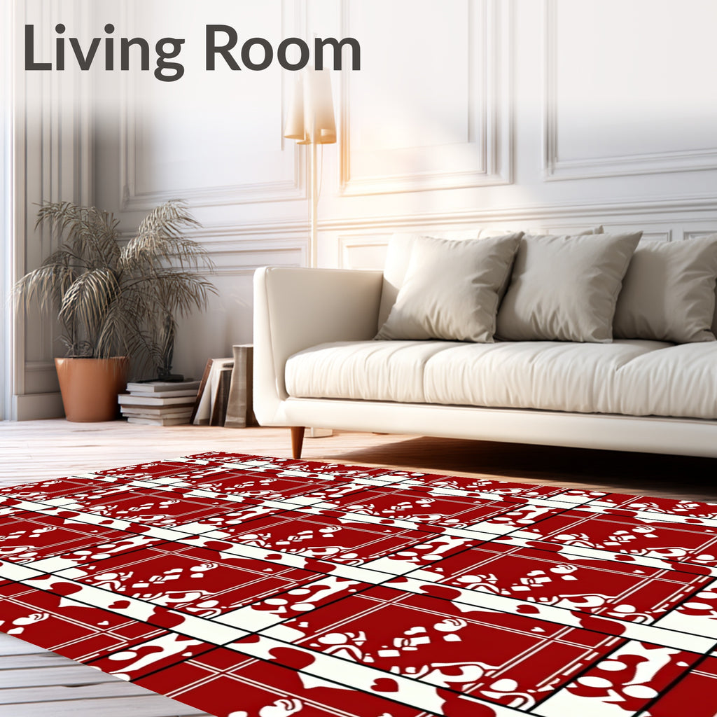 Red Hearts With White Abstract Pattern Rug