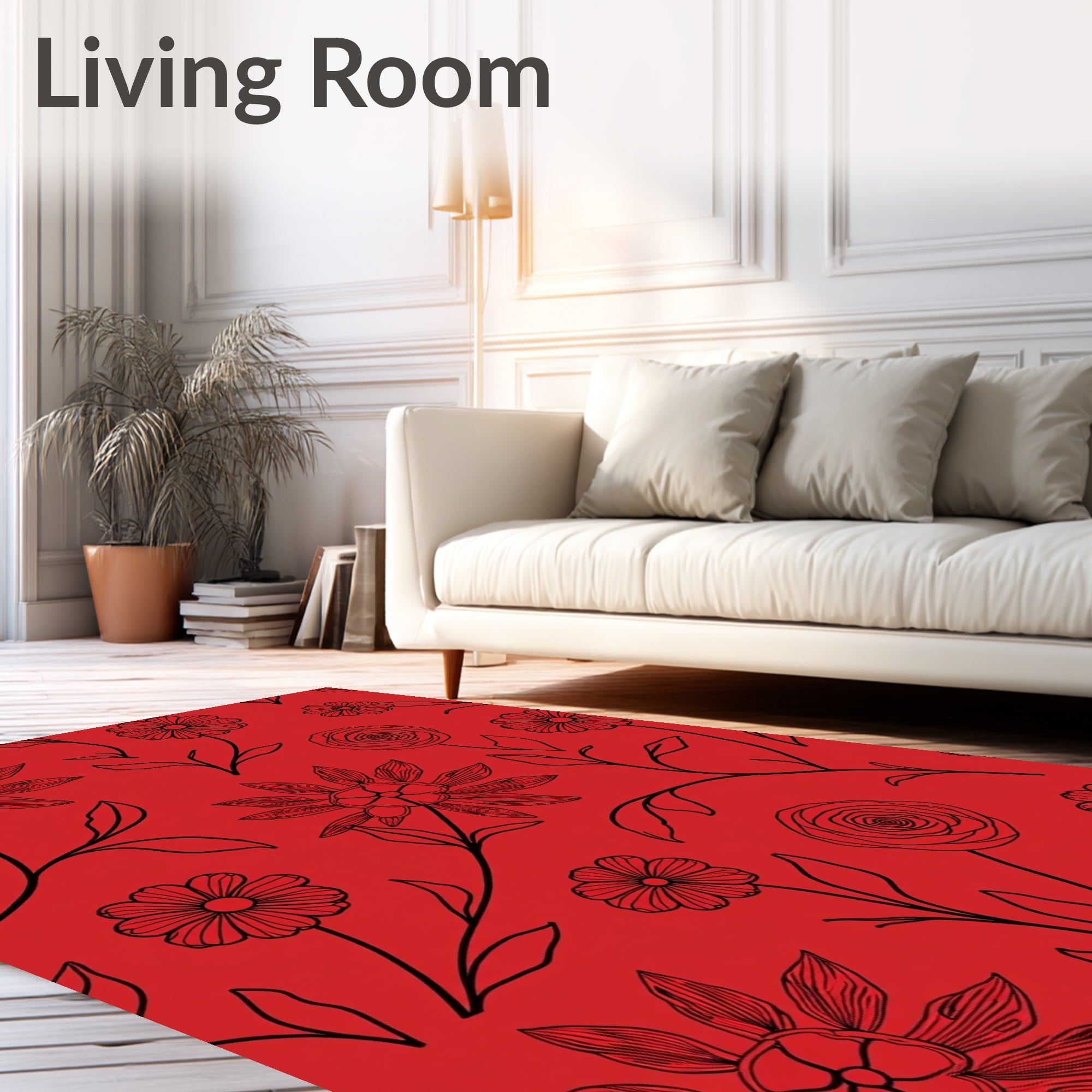 Bold Floral Outline Red Design Rug