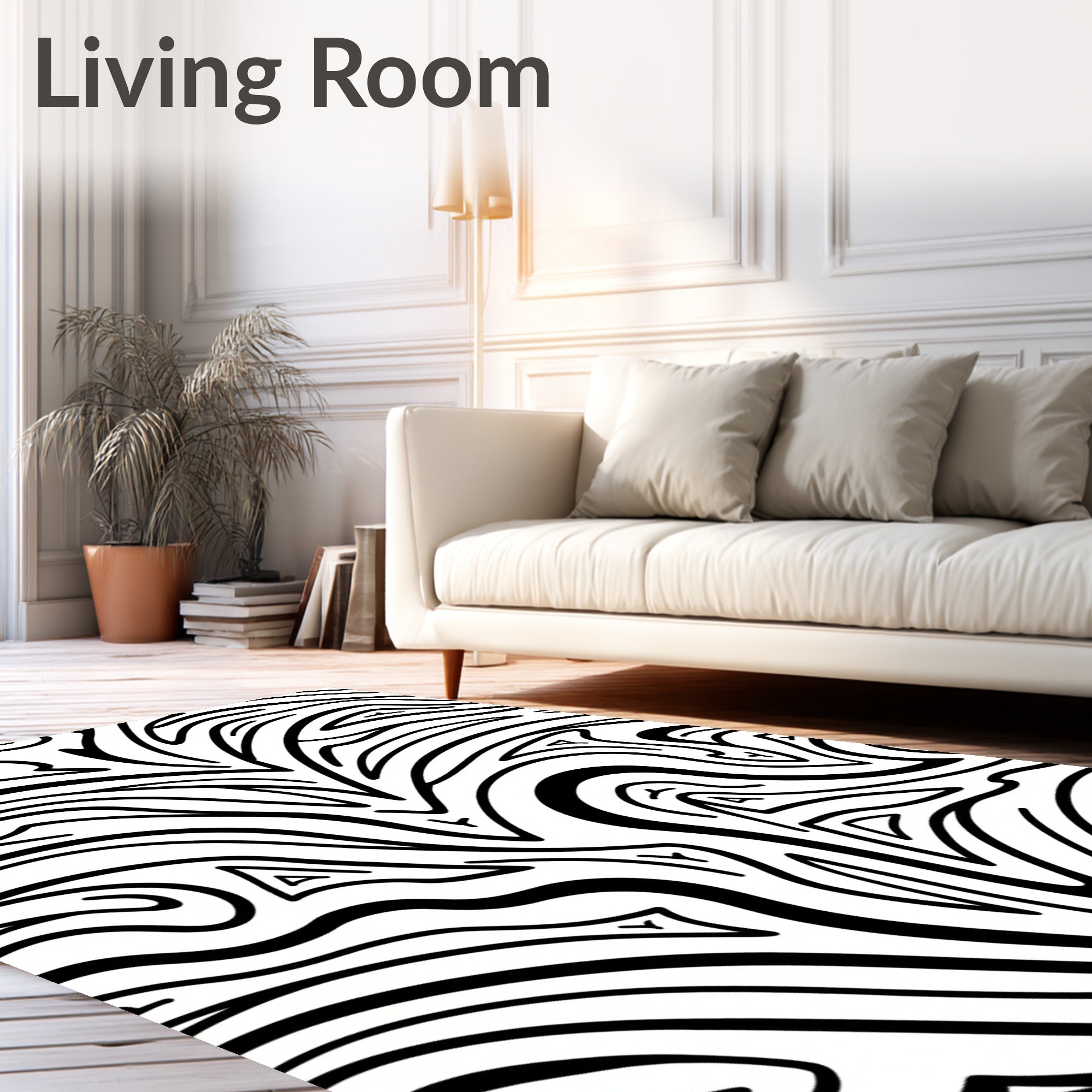 Bold Black White Zebra Style Pattern Rug