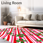Holiday Red Green Poinsettia Candy Cane Stripes Rug