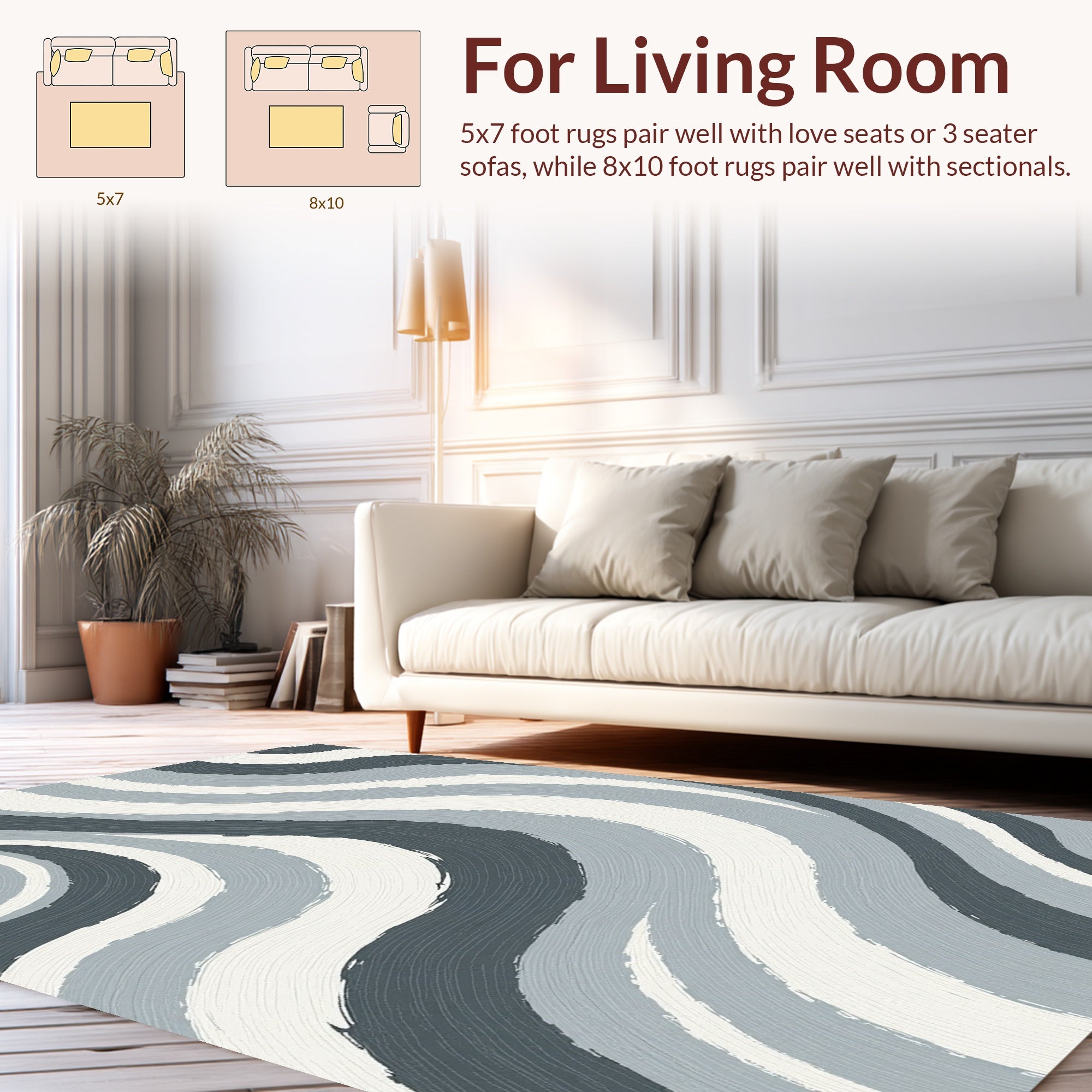 Subtle Gray Brushstroke Waves Rug