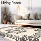 Ornate Sun Motif Gray Border Rug