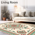 Pale Floral Medallion Border Pattern Rug