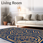 Ornate Floral Scrollwork Indigo Rug