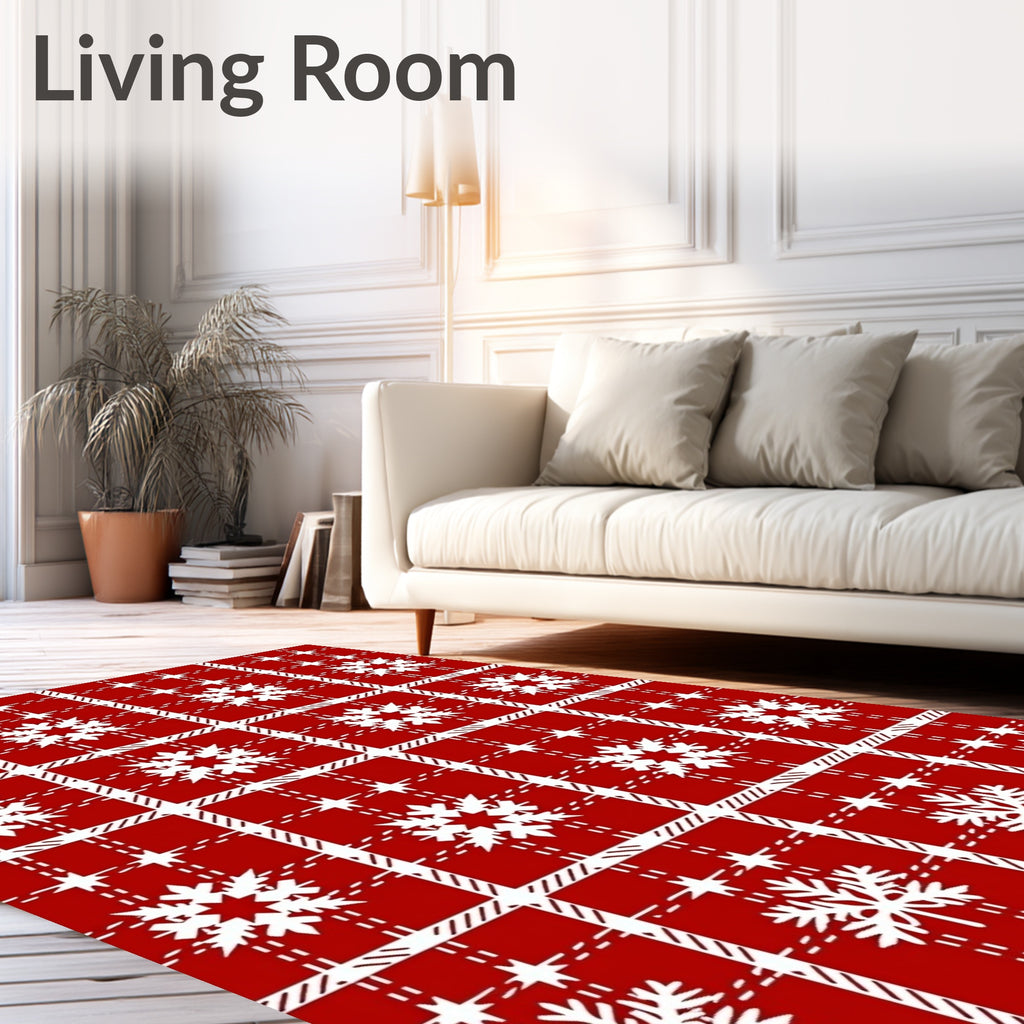 Classic Red Snowflake Plaid Pattern Rug