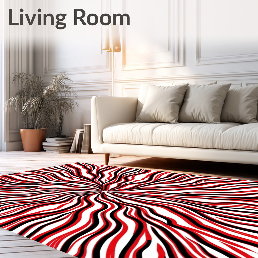 Red Black Abstract Flowing Lines Rug
