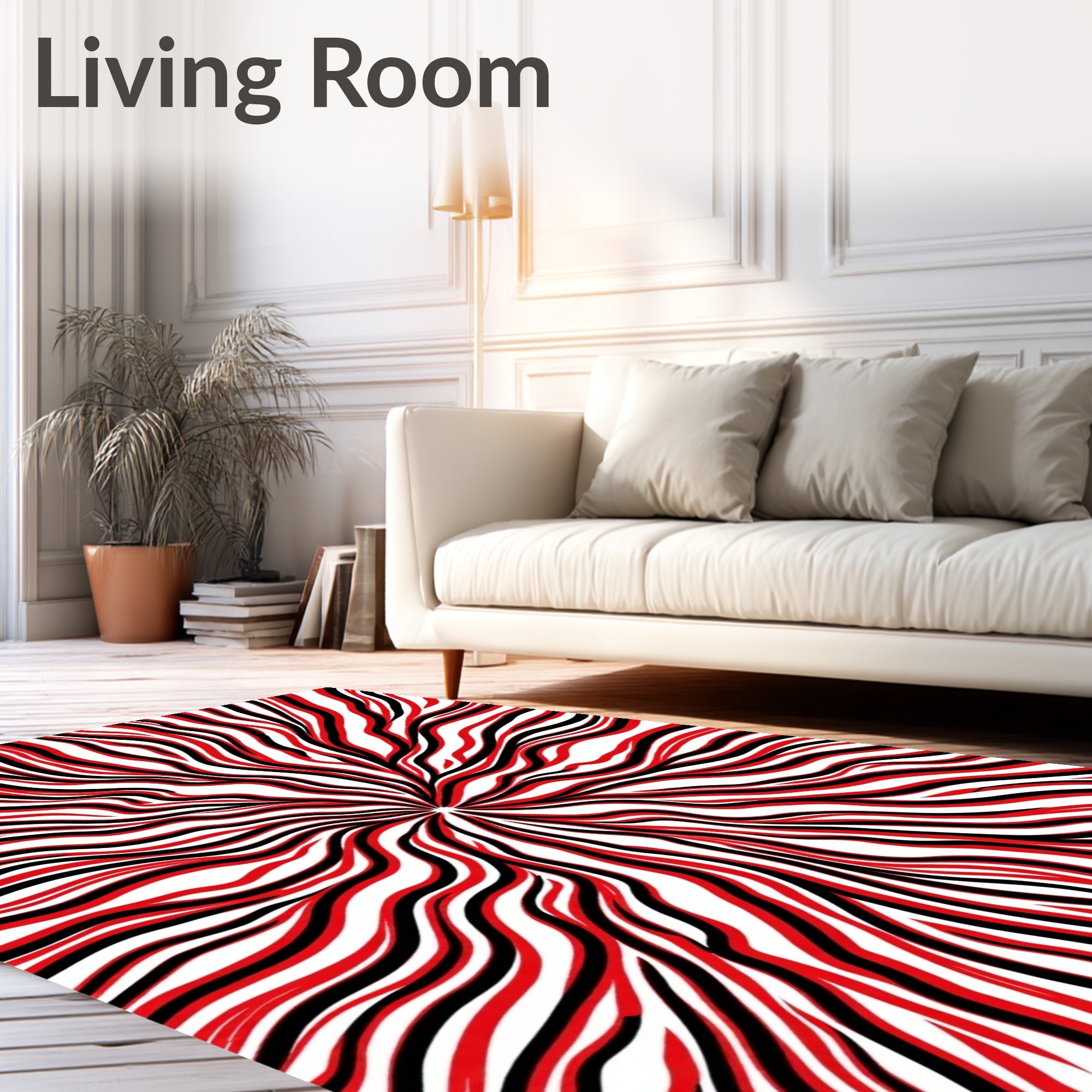 Red Black Abstract Flowing Lines Rug