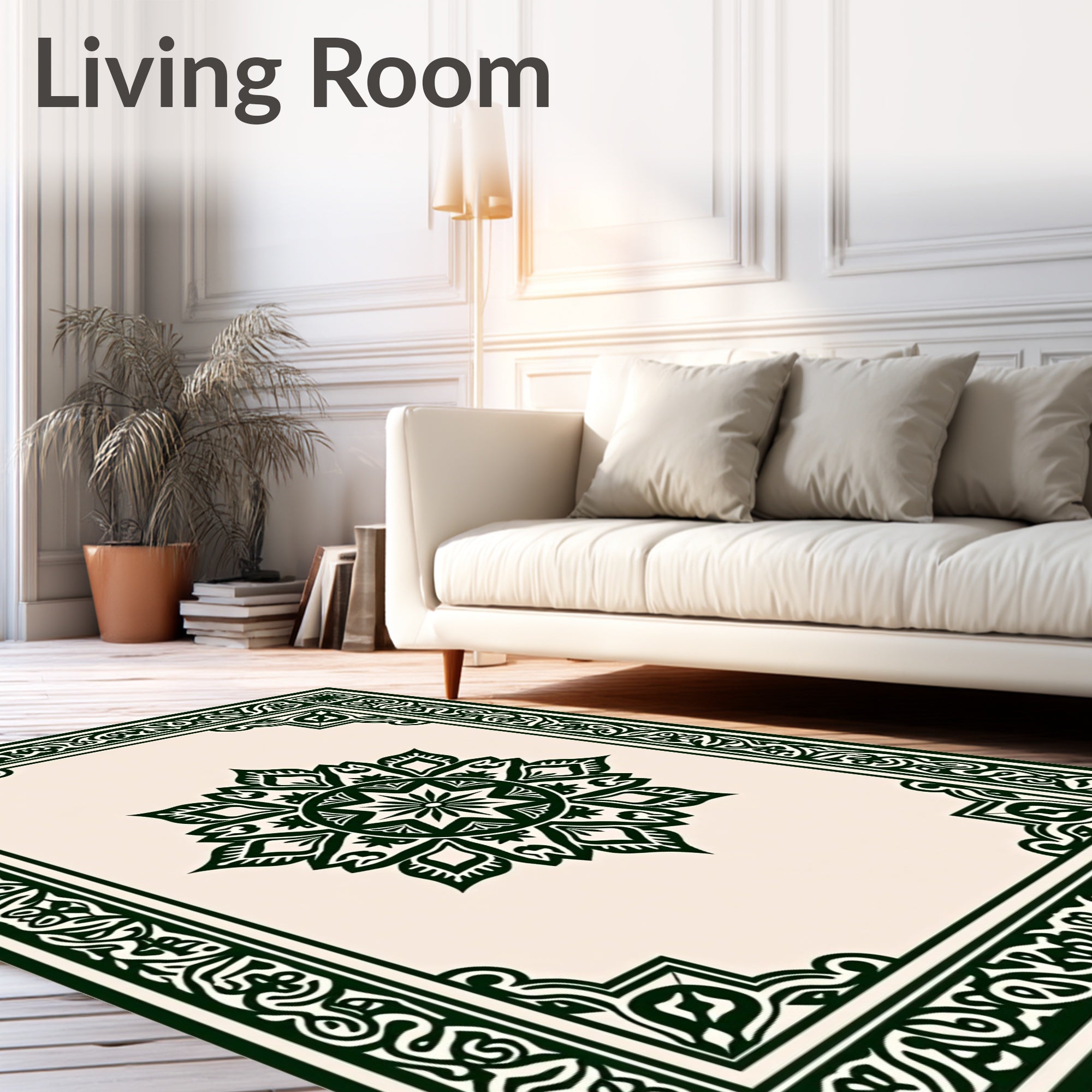Dark Green Intricate Floral Mandala Design Rug
