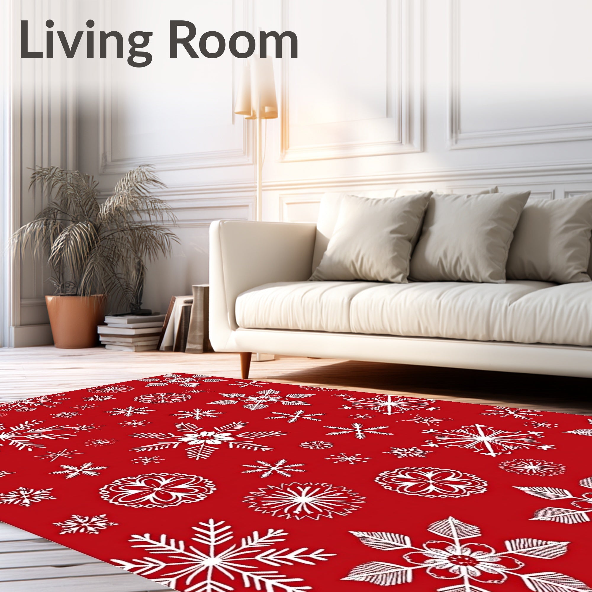 White Snowflakes Festive Pattern Rug