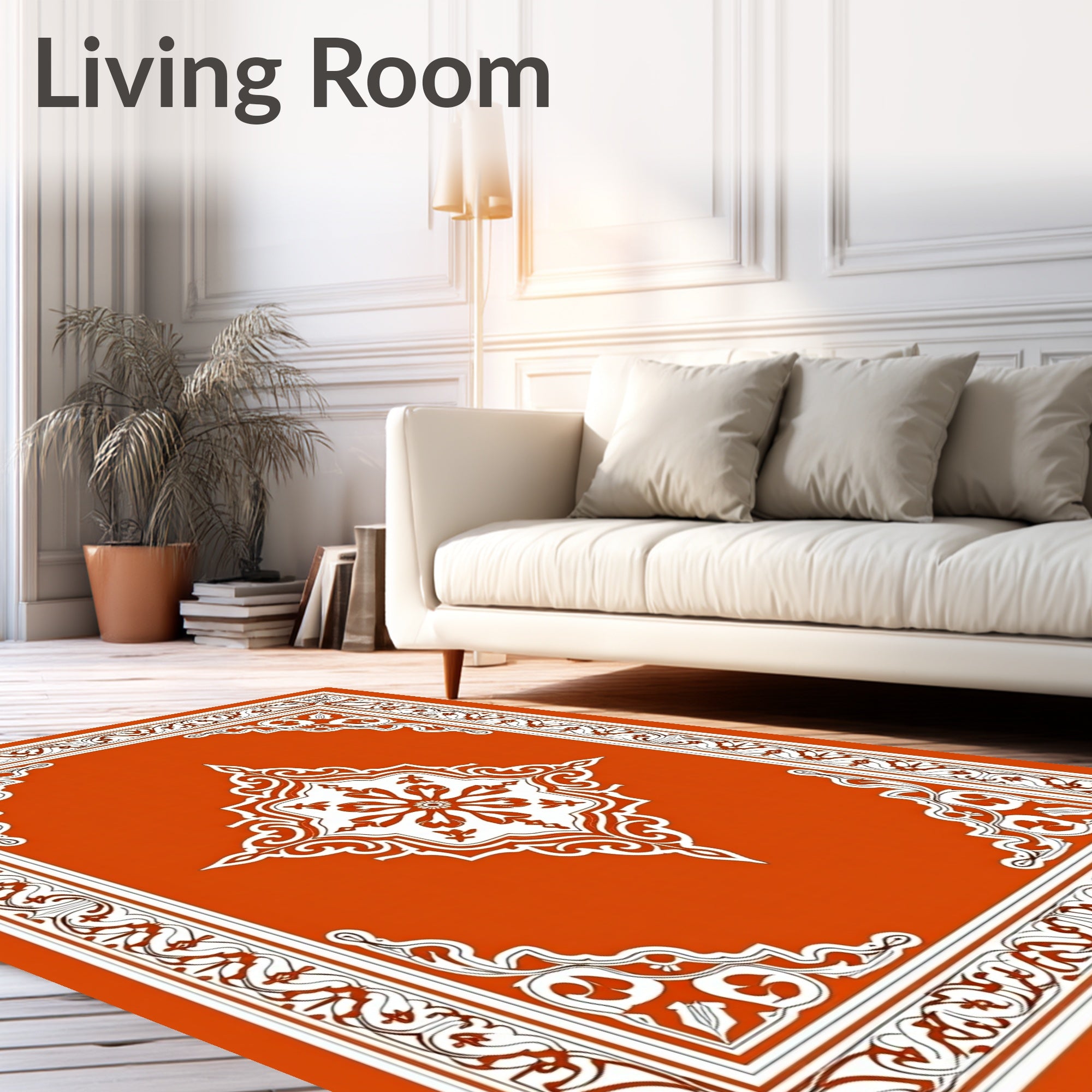 Orange White Intricate Medallion Border Design Rug