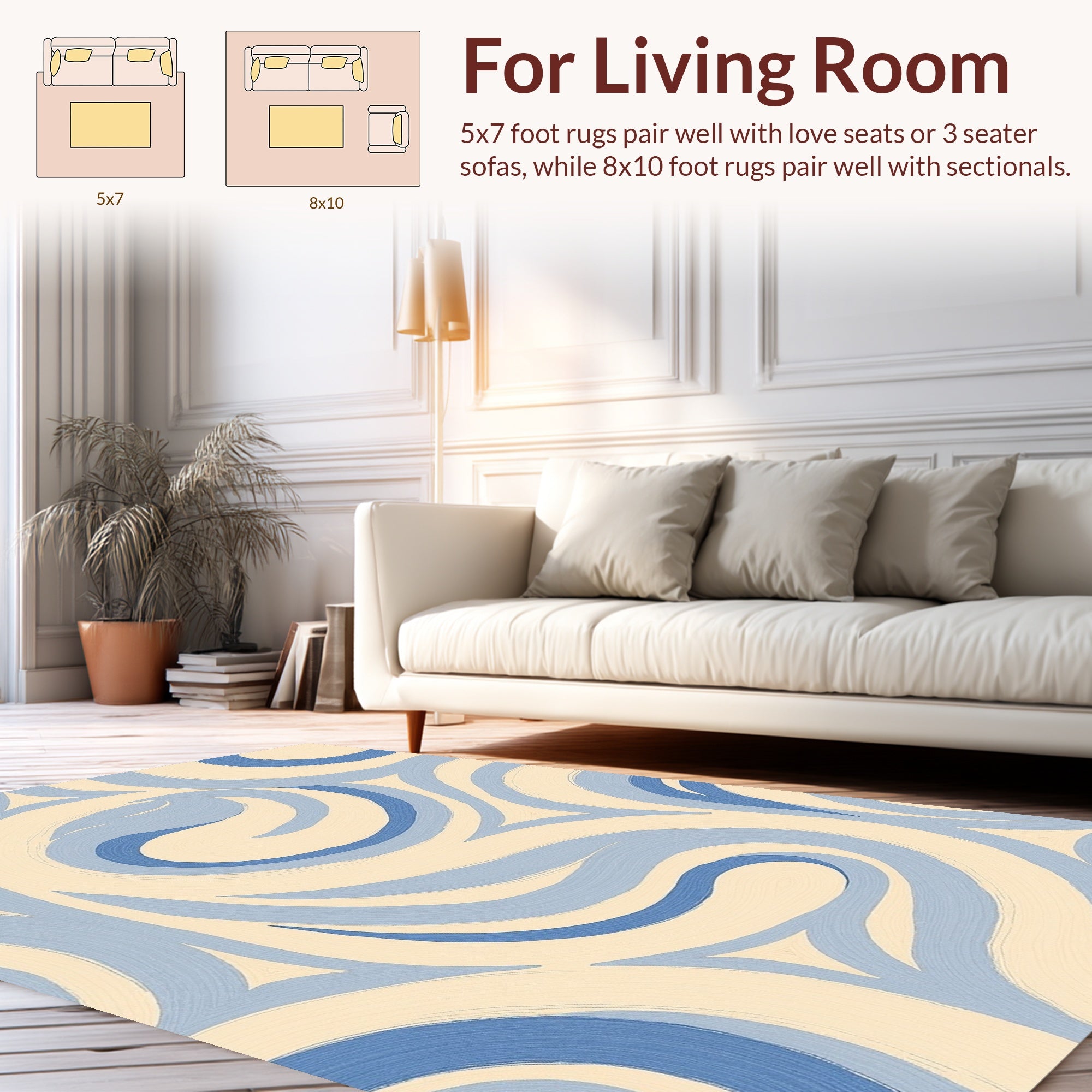 Abstract Swirls Blue Cream Graphic Rug