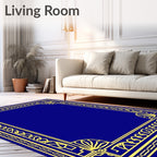 Elegant Blue Yellow Geometric Border Rug