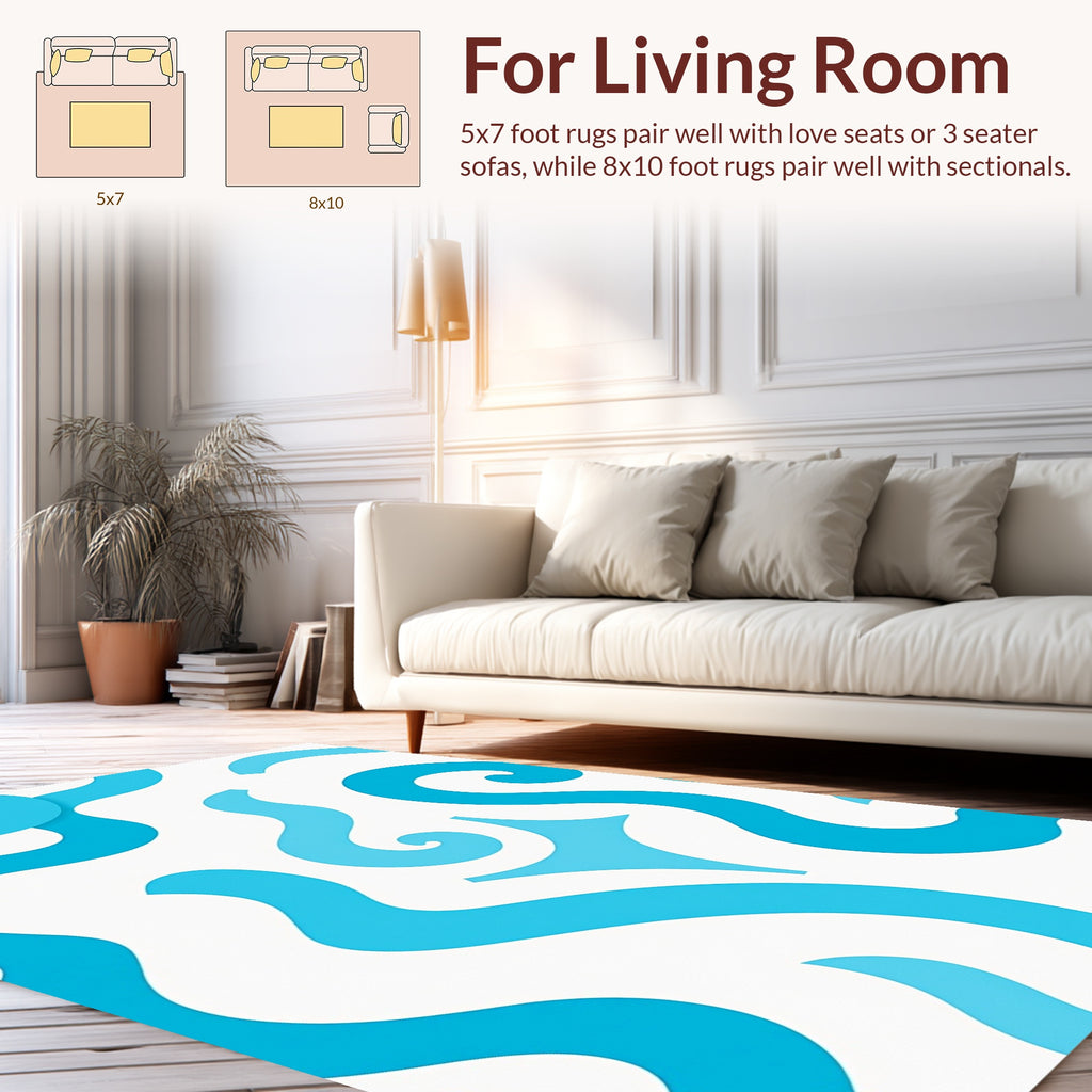 Abstract Blue Swirls Waves Pattern Rug