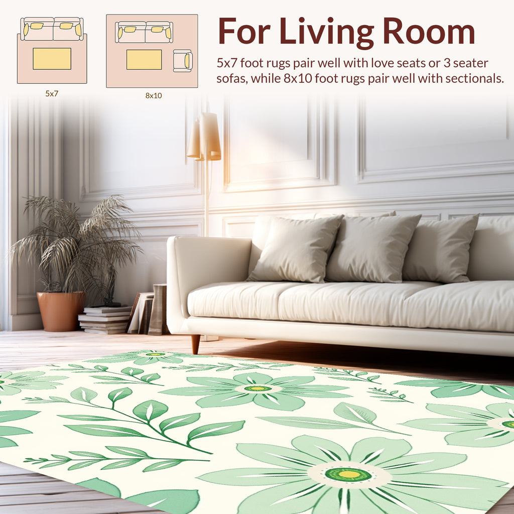 Green Floral Branches Pattern Rug