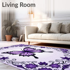 Purple Butterfly Floral Vine Design Rug