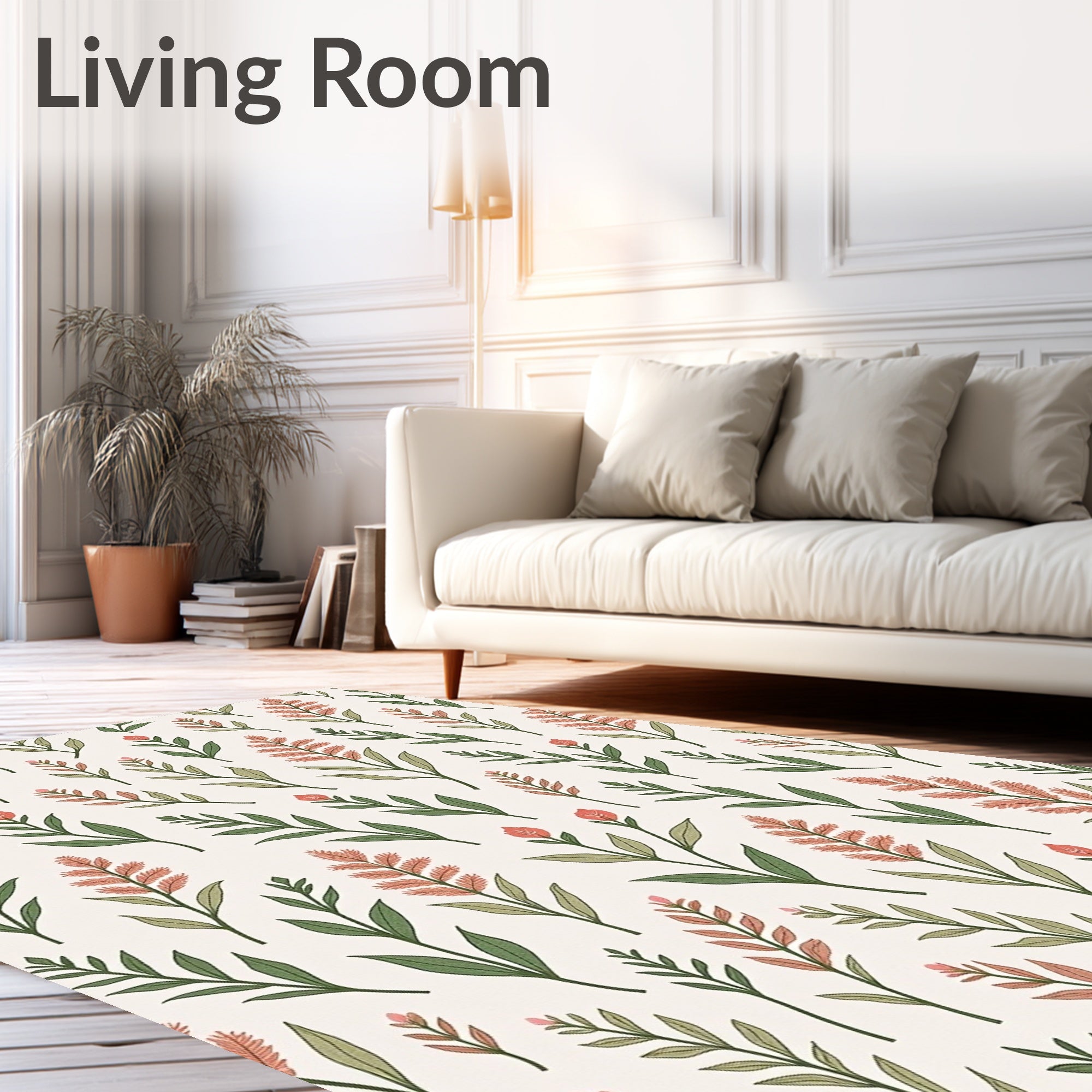 Delicate Floral Botanical Pattern Rug