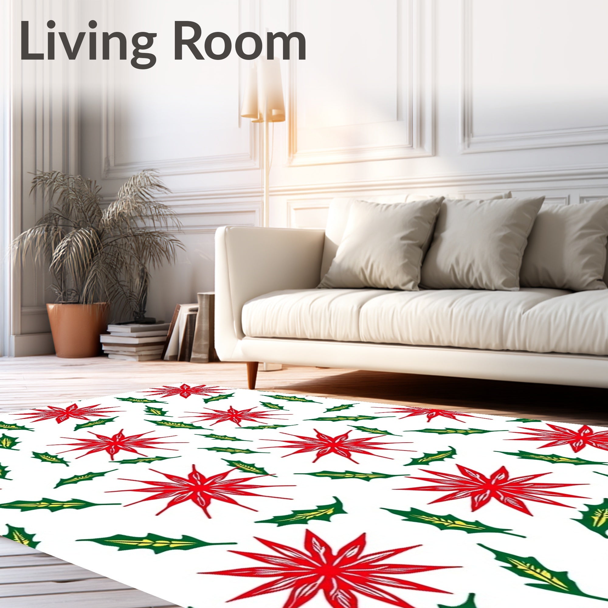 Red Starburst Green Leaf Pattern Rug
