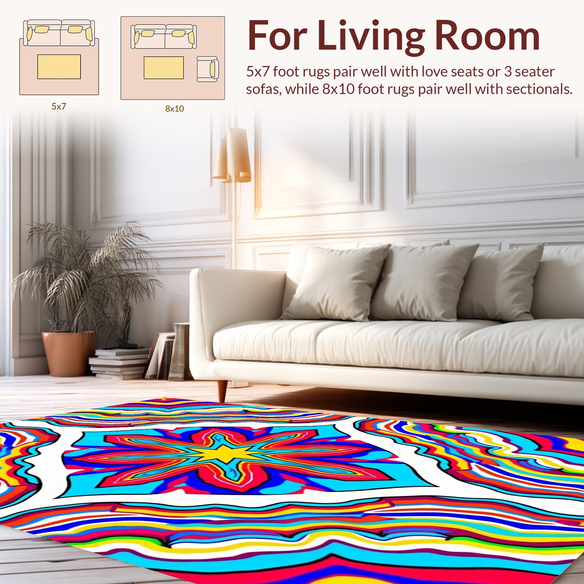 Vibrant Psychedelic Floral Wavy Pattern Rug