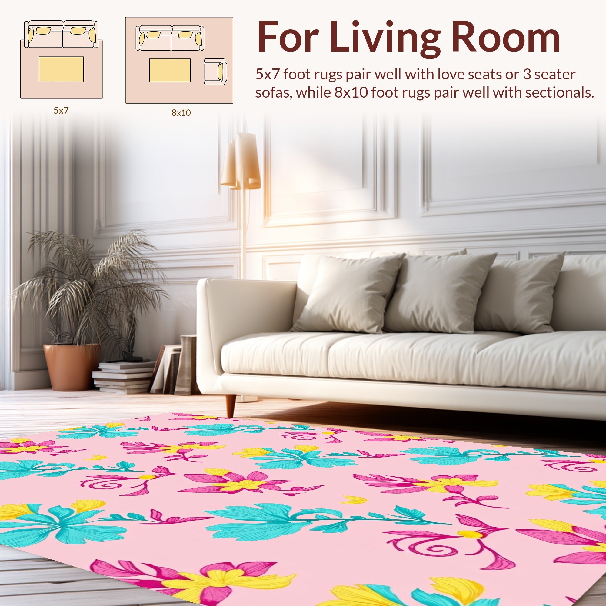 Vibrant Pink Turquoise Floral Pattern Rug