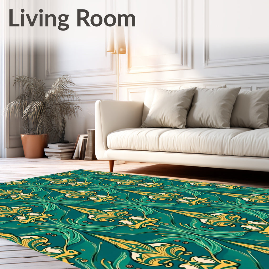 Art Nouveau Royal Fleur-de-Lis Green Gold Pattern Rug